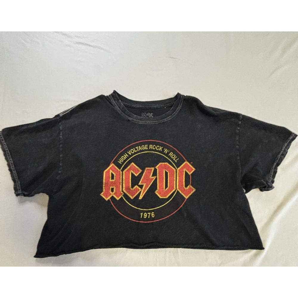 AC/DC High Voltage Rock 1976 Tour Cropped Band Tee Black Size L